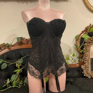 Vintage Black Lace Bustier Corset with Garter Straps